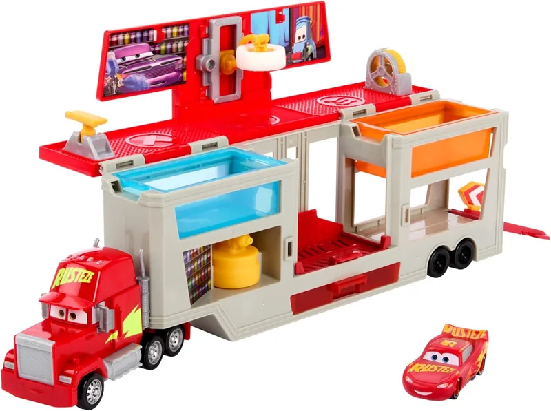 Mattel ▫️ Disney Pixar Cars Colour Changers Transformable Mack Truck Paint shop, conjunto de jogos de carros de brincar com o Faísca McQueen, muda de cor na água, +3 anos, HPD82