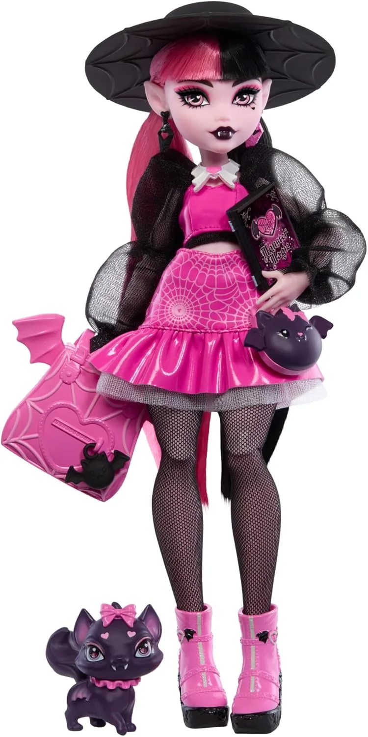 Monster High ▫️ Boneca Fabulosa Draculaura Articulada com Animal de Estimação Conde Fabuloso, Conjunto de Moda e Acessórios, Brinquedo para Maiores de 4 Anos (Mattel HRP64)
