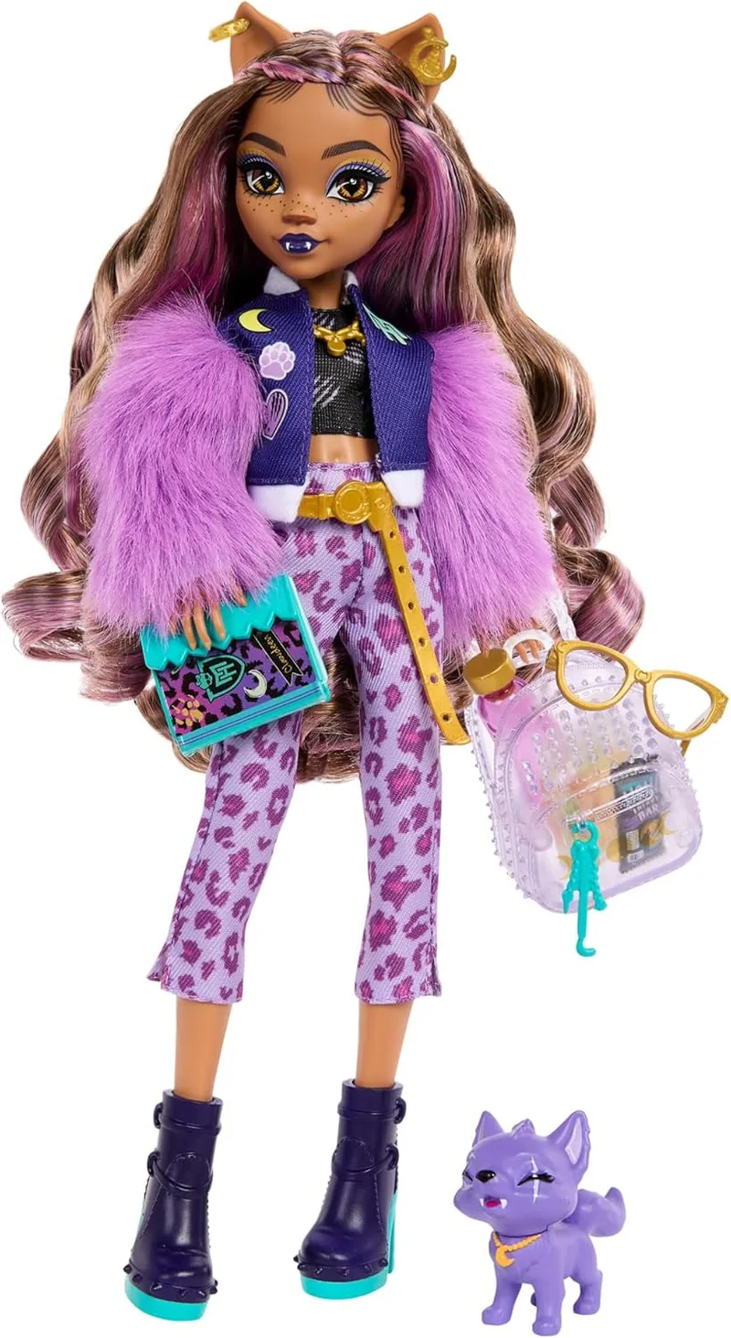 Boneca Monster High Fabulosa Clawdeen Wolf Articulada com Animal de Estimação Crescente, Conjunto de Moda e Acessórios, Brinquedo para Maiores de 4 Anos (Mattel HRP65)