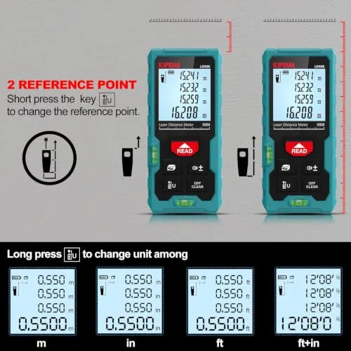 Kiprim ▫️ Medidor de Distância a Laser 50 m Telémetro a Laser com Ecrã LCD Digital M/In/Ft 3