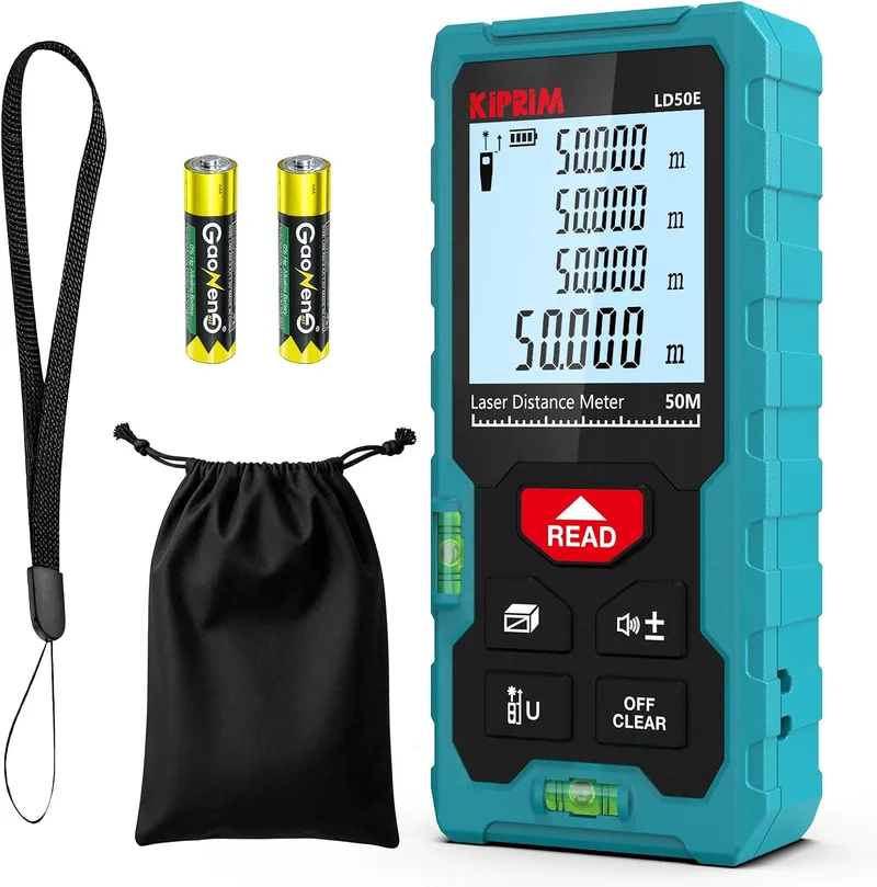 Kiprim ▫️ Medidor de Distância a Laser 50 m Telémetro a Laser com Ecrã LCD Digital M/In/Ft