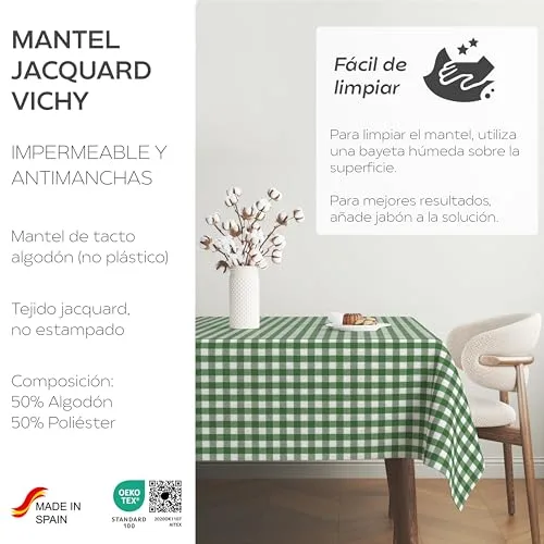 Martina Home ▫️ Toalha de Mesa Antimanchas CONFECCIONADA com padrão Vichy Verde Garrafa 100 x 140 cm 4
