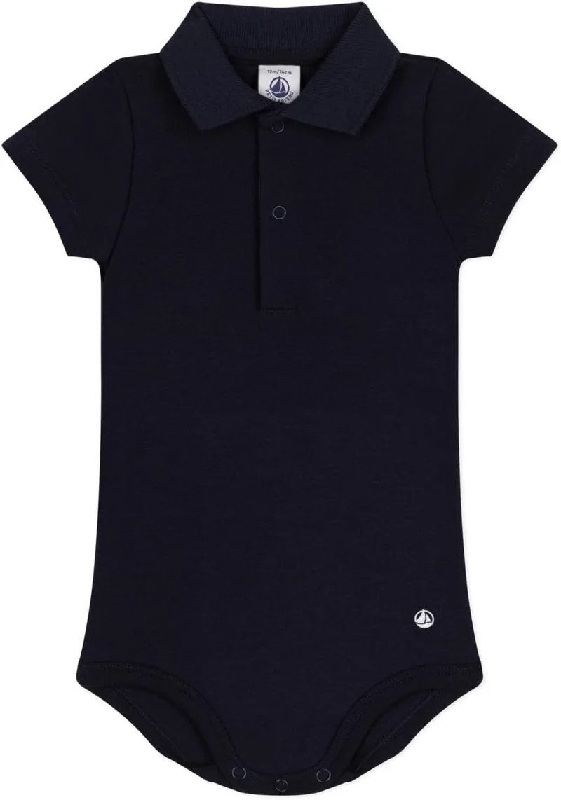 Petit Bateau ▫️ Body de manga curta com gola polo para bebé