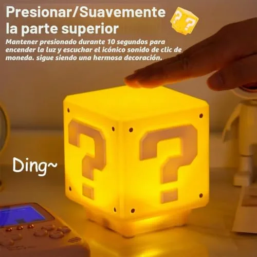Gobesty ▫️ Luzes noturnas com ícones 3D, candeeiro em forma de cubo, tijolo quadrado com som para o quarto, candeeiro de secretária para crianças, candeeiro de mesa para o quarto, candeeiro noturno em forma de brinquedo 2