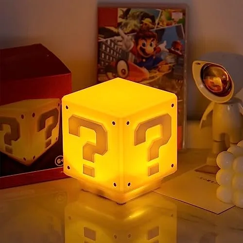 Gobesty ▫️ Luzes noturnas com ícones 3D, candeeiro em forma de cubo, tijolo quadrado com som para o quarto, candeeiro de secretária para crianças, candeeiro de mesa para o quarto, candeeiro noturno em forma de brinquedo 5