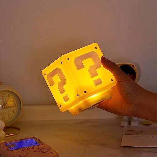 Gobesty ▫️ Luzes noturnas com ícones 3D, candeeiro em forma de cubo, tijolo quadrado com som para o quarto, candeeiro de secretária para crianças, candeeiro de mesa para o quarto, candeeiro noturno em forma de brinquedo 6