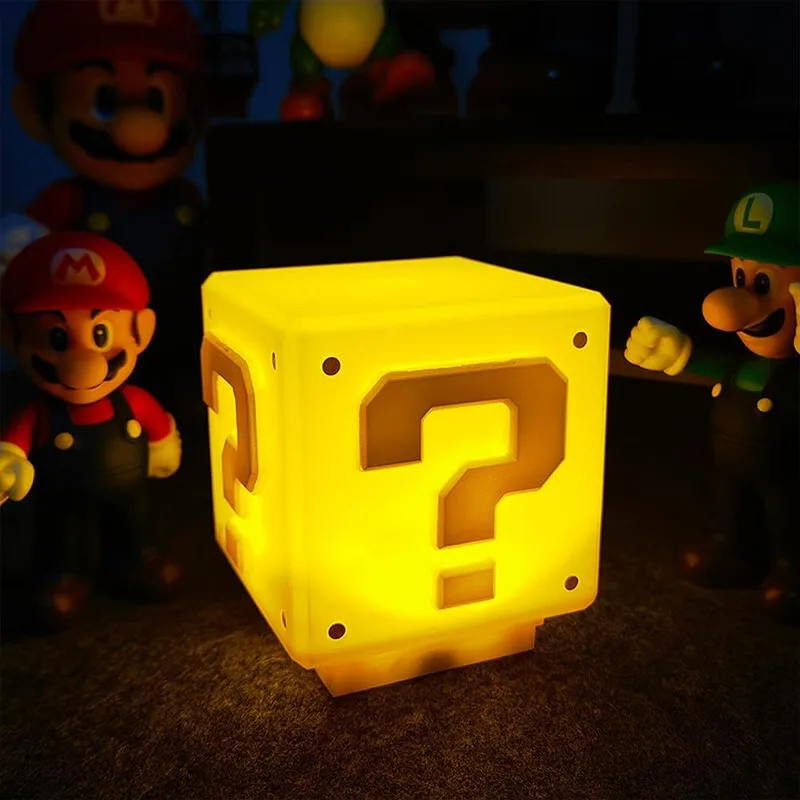 Gobesty ▫️ Luzes noturnas com ícones 3D, candeeiro em forma de cubo, tijolo quadrado com som para o quarto, candeeiro de secretária para crianças, candeeiro de mesa para o quarto, candeeiro noturno em forma de brinquedo