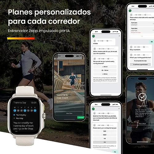 Amazfit ▫️ Cheetah Square 44 mm – Relógio inteligente leve para corrida com GPS de banda dupla, mapas offline, monitorização da frequência cardíaca e do oxigénio no sangue, Zepp Fitness 3