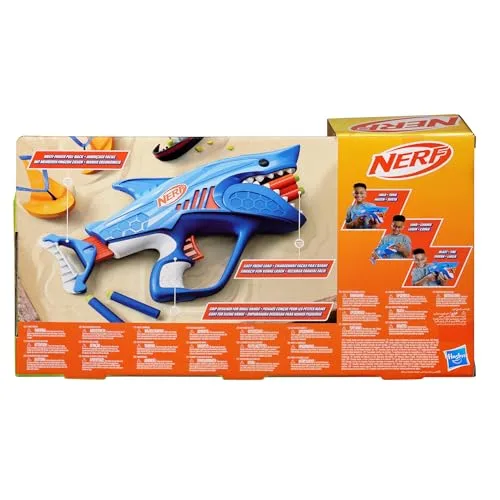 Nerf ▫️ SHARKFIRE Lançador de brinquedo em forma de tubarão com 8 dardos de espuma, conjunto de batalhas, fácil de usar, presente para meninos e meninas a partir dos 6 anos, azul 3