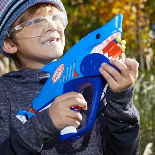 Nerf ▫️ SHARKFIRE Lançador de brinquedo em forma de tubarão com 8 dardos de espuma, conjunto de batalhas, fácil de usar, presente para meninos e meninas a partir dos 6 anos, azul 4