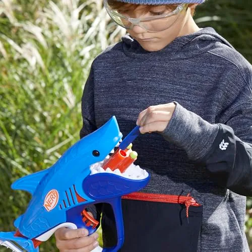 Nerf ▫️ SHARKFIRE Lançador de brinquedo em forma de tubarão com 8 dardos de espuma, conjunto de batalhas, fácil de usar, presente para meninos e meninas a partir dos 6 anos, azul 5