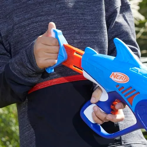 Nerf ▫️ SHARKFIRE Lançador de brinquedo em forma de tubarão com 8 dardos de espuma, conjunto de batalhas, fácil de usar, presente para meninos e meninas a partir dos 6 anos, azul 6