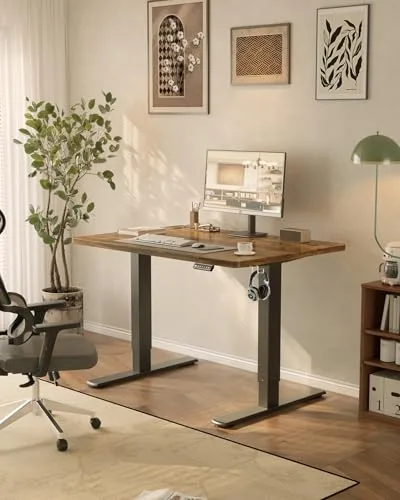 JUMMICO ▫️ Secretária Elevável Elétrica com Carregador USB, Secretária Ergonómica com Altura Ajustável, Secretária para Trabalhar em Pé com Painel Inteligente e Funções de Memória, Secretária para Trabalhar em Pé 100 x 60 cm, Castanho 2