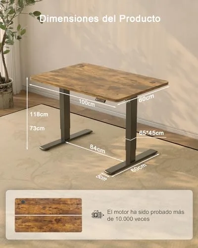 JUMMICO ▫️ Secretária Elevável Elétrica com Carregador USB, Secretária Ergonómica com Altura Ajustável, Secretária para Trabalhar em Pé com Painel Inteligente e Funções de Memória, Secretária para Trabalhar em Pé 100 x 60 cm, Castanho 3