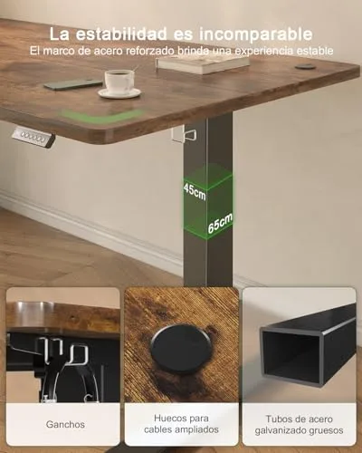 JUMMICO ▫️ Secretária Elevável Elétrica com Carregador USB, Secretária Ergonómica com Altura Ajustável, Secretária para Trabalhar em Pé com Painel Inteligente e Funções de Memória, Secretária para Trabalhar em Pé 100 x 60 cm, Castanho 5