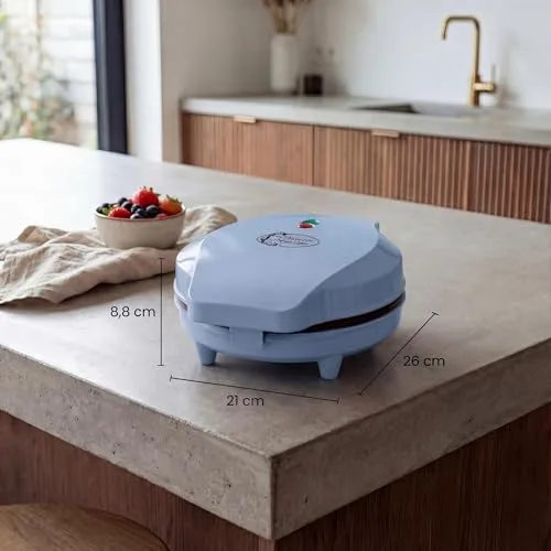 Bestron ▫️ Máquina de gofres em forma de coração, com design retro e revestimento antiaderente, Coleção Sweet Dreams, 700 watts, cor: azul 3