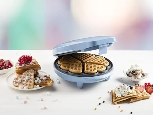 Bestron ▫️ Máquina de gofres em forma de coração, com design retro e revestimento antiaderente, Coleção Sweet Dreams, 700 watts, cor: azul 5