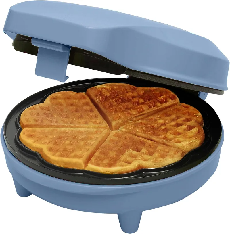 Bestron ▫️ Máquina de gofres em forma de coração, com design retro e revestimento antiaderente, Coleção Sweet Dreams, 700 watts, cor: azul