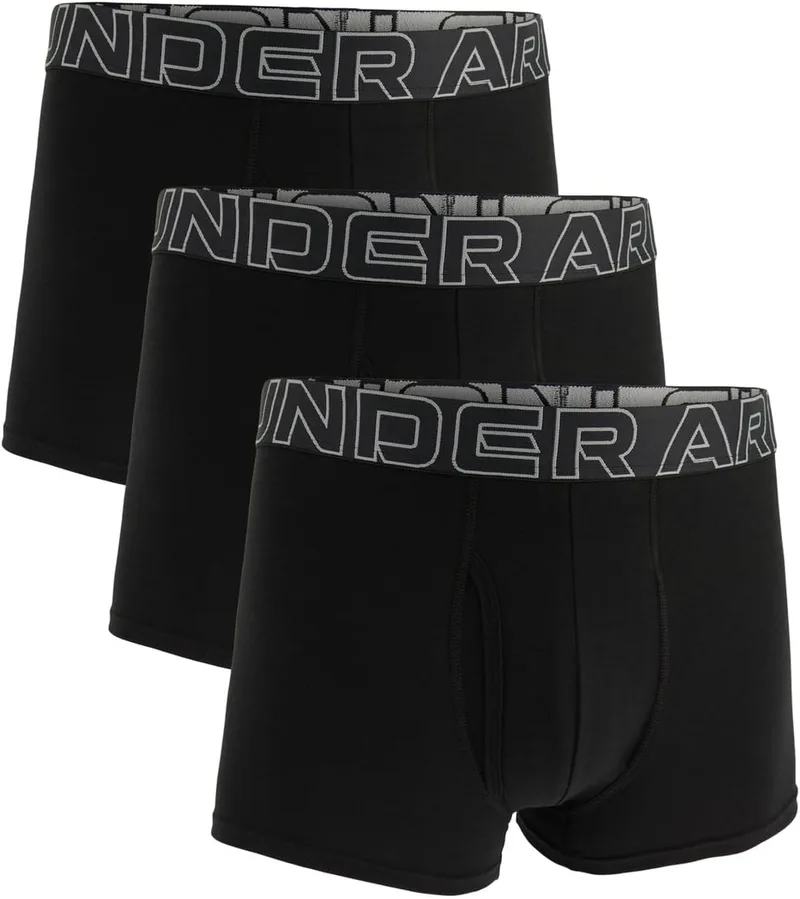 Under Armour ▫️ Conjunto de 3 boxers de algodão Performance para homem, comprimento da perna de 8 cm – Respiráveis, absorvem a humidade, toque suave, conforto durante todo o dia