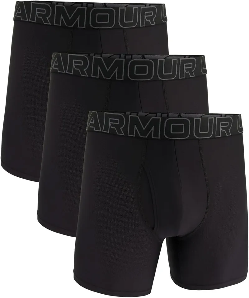 Under Armour ▫️ Conjunto de 3 boxers Tech Mesh para homem, comprimento da perna de 15 cm – Respirável, absorve a humidade, toque suave, conforto durante todo o dia