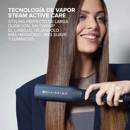 BELLISSIMA ▫️ Alisador Steam Elixir Deluxe, alisa o cabelo num único passo sem o danificar, revestimento de cerâmica e queratina, aquecimento rápido, 4 temperaturas, design arredondado 3