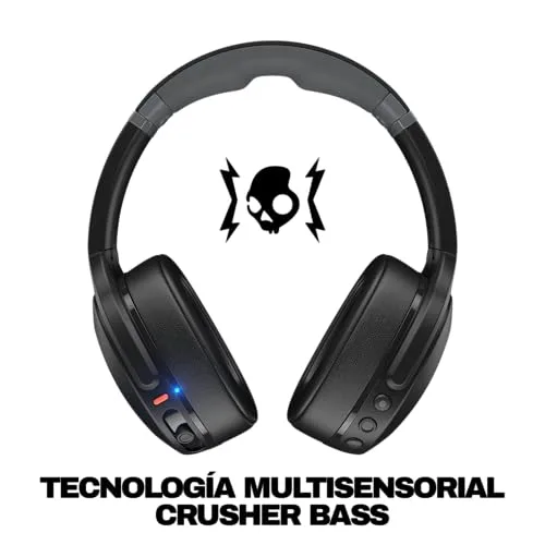 Skullcandy ▫️ Auscultadores Bluetooth sem fios Crusher EVO com graves multissensoriais e cabo de carregamento, ajuste sobre a orelha com isolamento de ruído, bateria com autonomia até 40 horas, microfone para iPhone e Android - Preto Verdadeiro 2
