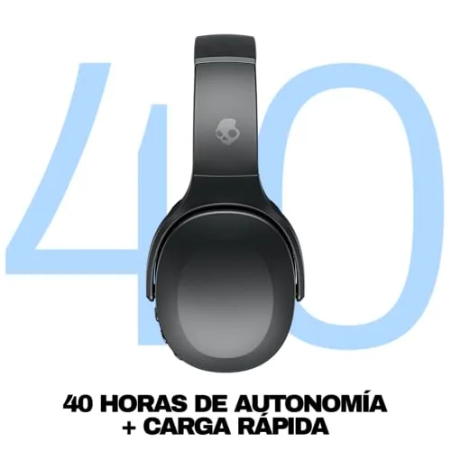 Skullcandy ▫️ Auscultadores Bluetooth sem fios Crusher EVO com graves multissensoriais e cabo de carregamento, ajuste sobre a orelha com isolamento de ruído, bateria com autonomia até 40 horas, microfone para iPhone e Android - Preto Verdadeiro 3