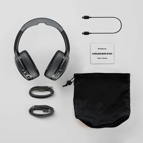 Skullcandy ▫️ Auscultadores Bluetooth sem fios Crusher EVO com graves multissensoriais e cabo de carregamento, ajuste sobre a orelha com isolamento de ruído, bateria com autonomia até 40 horas, microfone para iPhone e Android - Preto Verdadeiro 6