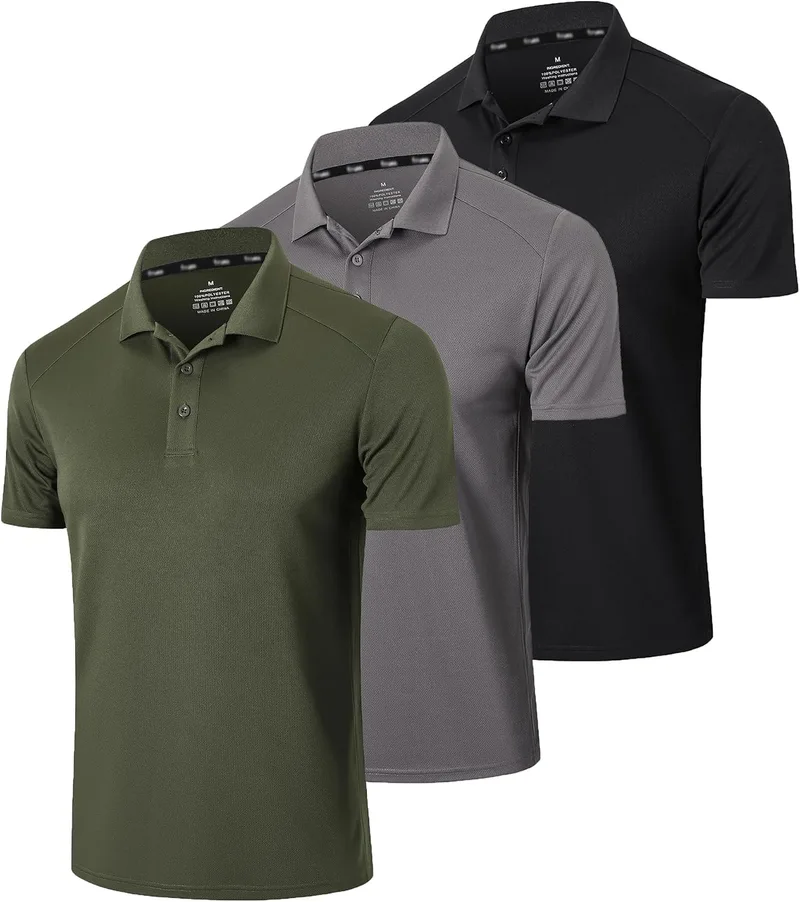 Gaiatiger ▫️ Conjunto de 3 camisolas de manga curta para homem, com absorção de humidade, Dry Fit, estilo desportivo, para golfe