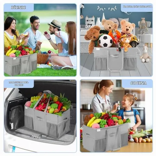 LUVHOMEE ▫️ Saco de compras extragrande, conjunto de 2 sacos reutilizáveis resistentes, saco de compras estruturado com bolsos e alças, saco dobrável para compras, saco organizador com tampa 4
