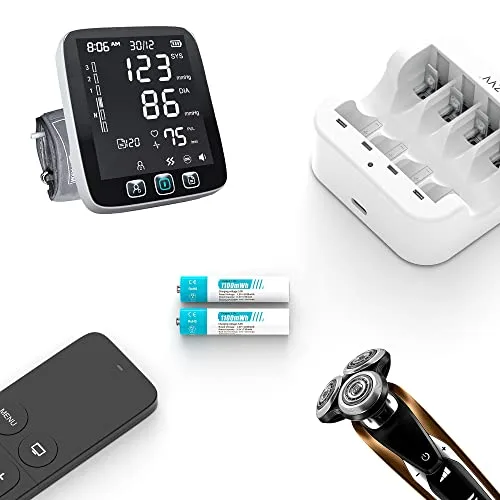 czvv ▫️ Pilhas recarregáveis AAA de lítio de 1,5 V - Carregador LCD para pilhas AA e AAA com 8 unidades de pilhas de lítio de alta capacidade (1100 mWh) - Ultra-rápido: 2 horas - Vida útil de 10 anos, 1300 ciclos para brinquedos e máquinas de barbear 7