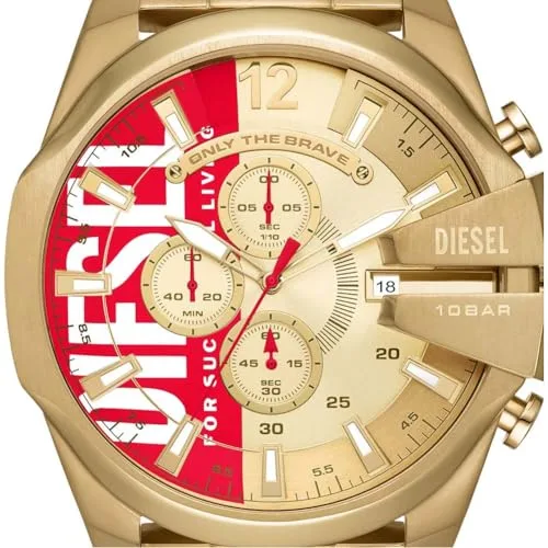 Diesel ▫️ Relógio para homem Mega Chief, movimento cronógrafo de quartzo, caixa em aço inoxidável prateado de 59 mm com bracelete em aço inoxidável, DZ4308 4
