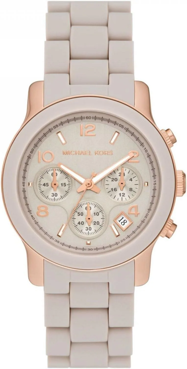 Relógio Michael Kors Runway para senhora, movimento cronógrafo de quartzo com bracelete em aço inoxidável ou acetato