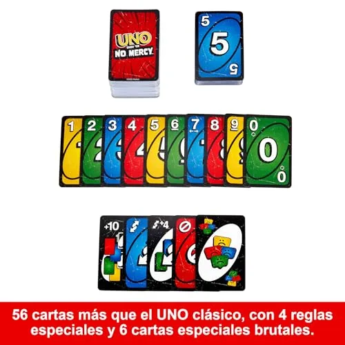 Mattel Games ▫️ Jogo de cartas UNO No Mercy Jogo de mesa para toda a família com novas cartas, regras especiais e penalizações mais implacáveis, a partir dos 7 anos (HWV18) 3