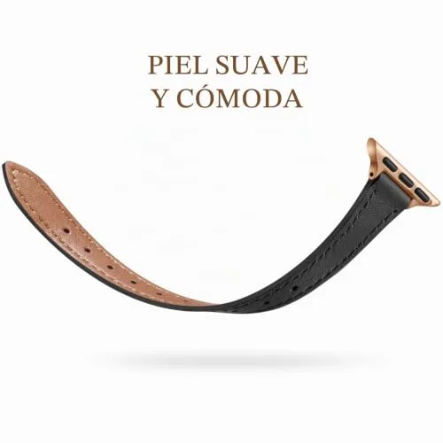 CeMiKa ▫️ Pulseiras finas em pele, compatíveis com o Apple Watch de 38 mm, 40 mm e 41 mm, Pulseira de substituição em pele fina genuína para Apple Watch SE3, SE e iWatch Séries 11, 10, 9, 8, 7, 6, 5, 4 e 3, para mulher e homem, preta 3