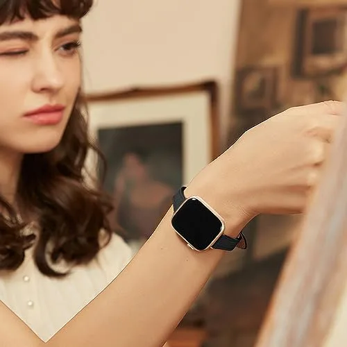 CeMiKa ▫️ Pulseiras finas em pele, compatíveis com o Apple Watch de 38 mm, 40 mm e 41 mm, Pulseira de substituição em pele fina genuína para Apple Watch SE3, SE e iWatch Séries 11, 10, 9, 8, 7, 6, 5, 4 e 3, para mulher e homem, preta 7