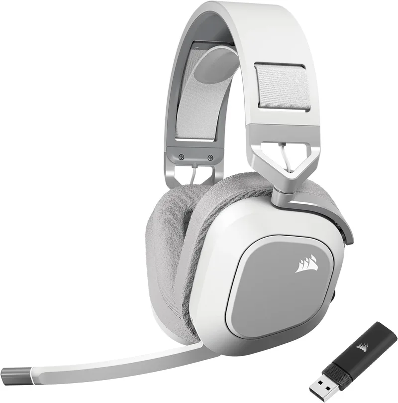 Corsair ▫️ HS80 MAX Auscultadores multiplataforma sem fios para jogos com Bluetooth - Dolby Atmos - Microfone com qualidade de transmissão - Compatível com iCUE - PC, Mac, PS5, PS4, Telemóvel - Branco