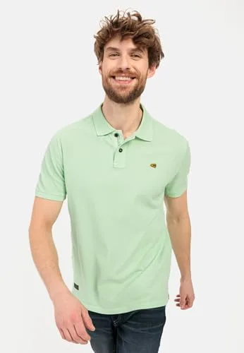 camel active ▫️ Camisola polo de manga curta «» para homem, corte regular, em piqué de algodão puro, cor pistácio; Camisola polo para homem, cor pistácio 3