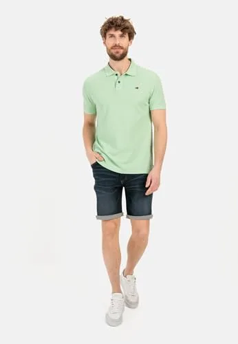 camel active ▫️ Camisola polo de manga curta «» para homem, corte regular, em piqué de algodão puro, cor pistácio; Camisola polo para homem, cor pistácio 5