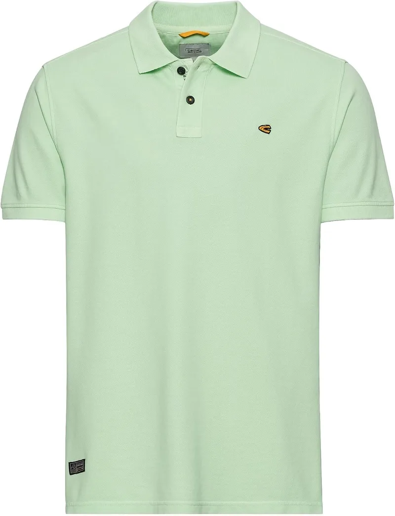 camel active ▫️ Camisola polo de manga curta «» para homem, corte regular, em piqué de algodão puro, cor pistácio; Camisola polo para homem, cor pistácio