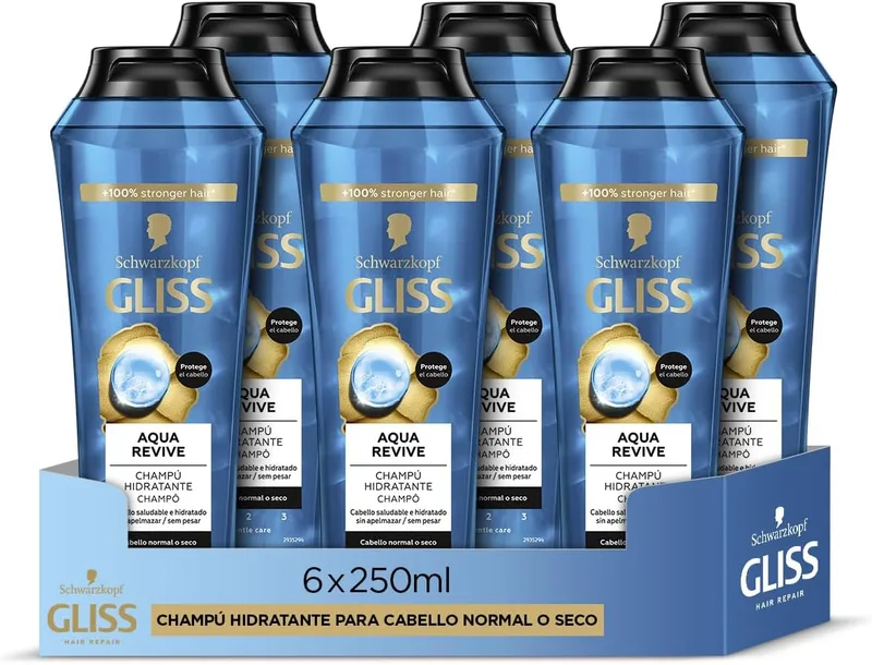Gliss ▫️ Champô Aqua Revive - 6 unidades de 250ml (1.500ml)