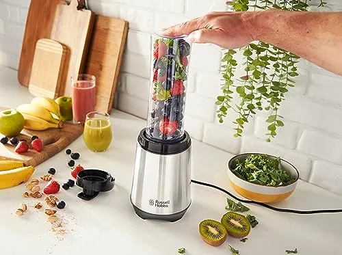 Russell Hobbs ▫️ Liquidificador Individual Mix & Go, Liquidificador para Smoothies, Mini-liquidificador para sumos, batidos e gazpachos, copo de 600 ml, tampa, sem BPA, pés antiderrapantes, aço inoxidável, 23472-56 2