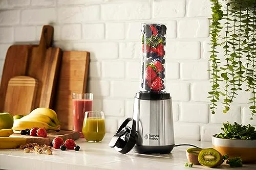 Russell Hobbs ▫️ Liquidificador Individual Mix & Go, Liquidificador para Smoothies, Mini-liquidificador para sumos, batidos e gazpachos, copo de 600 ml, tampa, sem BPA, pés antiderrapantes, aço inoxidável, 23472-56 7