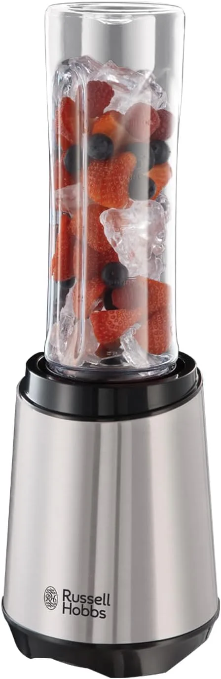 Russell Hobbs ▫️ Liquidificador Individual Mix & Go, Liquidificador para Smoothies, Mini-liquidificador para sumos, batidos e gazpachos, copo de 600 ml, tampa, sem BPA, pés antiderrapantes, aço inoxidável, 23472-56