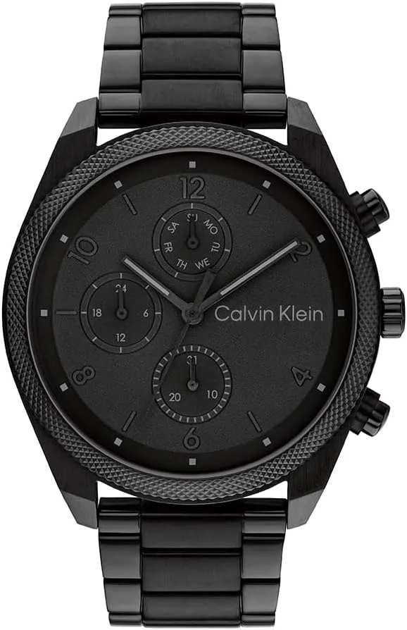 Calvin Klein ▫️ Relógio analógico multifunções de quartzo para homem, da coleção Impact Collection, com bracelete em aço inoxidável ou pele