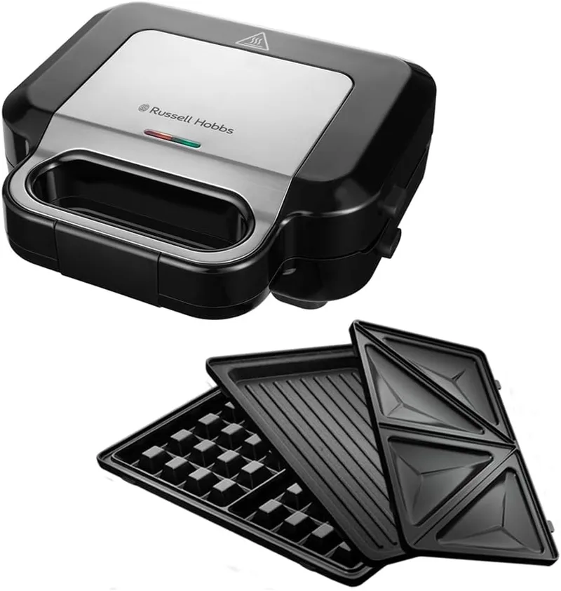 Russell Hobbs ▫️ Sanduicheira 3 em 1 modelo 26810-56, placas para waffles, sanduíches e grelhadores, 750 W, aço inoxidável e preto