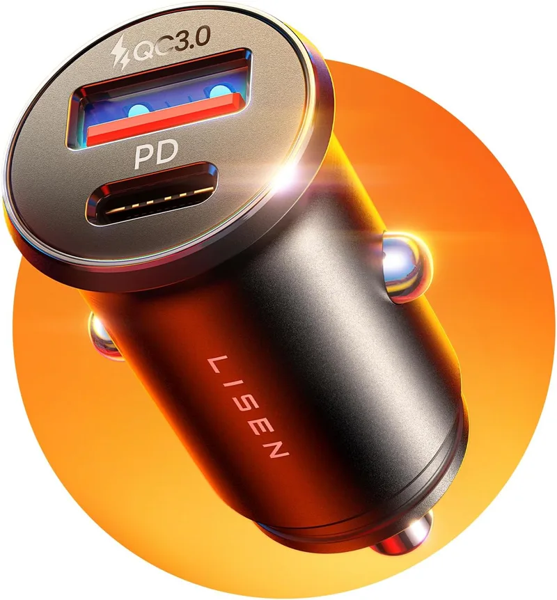 LISEN ▫️ Carregador de isqueiro para carro Carregador rápido USB C 69W, Day Flash Camper Acessórios eletrônicos para carro para iPhone 17 16 Xiaomi Samsung S26 BMW, isqueiro de metal para carro móvel 12/24V Gadgets de tecnologia automotiva
