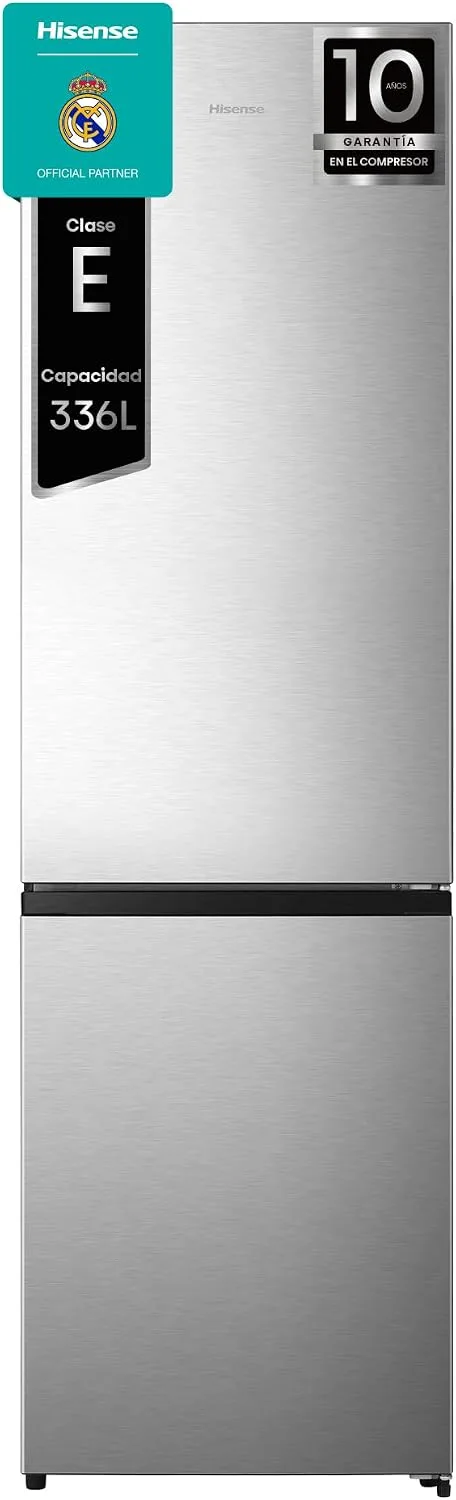 Hisense ▫️ MC60331IE - Frigorífico combinado No Frost, 200 cm de altura, 60 cm de largura, classe E, capacidade de 336 litros, compartimento para garrafas, abertura reversível da porta a 90º, Multi Airflow, profundidade reduzida de 58 cm, silencioso (39 dB)