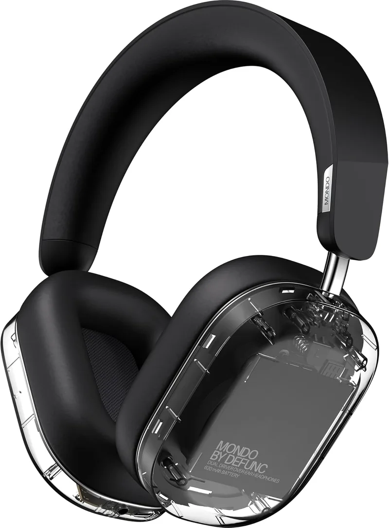 Defunc ▫️ Auscultadores sem fios Over-Ear Mondo com cabo opcional, 45 horas de autonomia de reprodução, Bluetooth, microfone duplo com ENC e controladores, transparentes