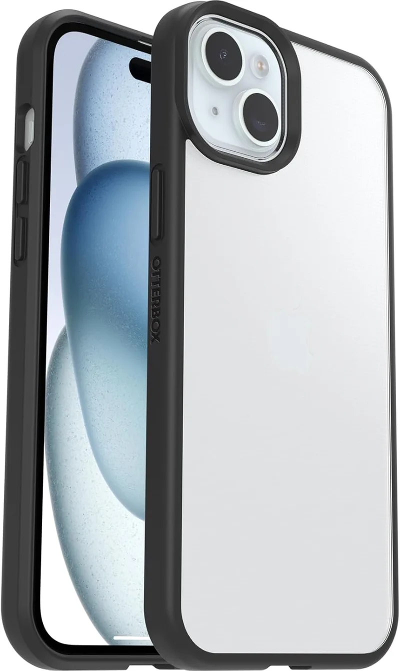 Otterbox ▫️ iPhone 15 Plus/iPhone 14 Plus elegante, resistente a choques e quedas, ultrafino, protetor, testado de acordo com as normas militares anti-queda, transparente/preto, sem caixa de retalho